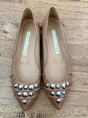 NIB$340 Pura Lopez “Sloan” Grommet patent Flat, shoes, 37EUR, 7M, Made In Spain